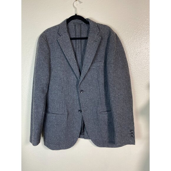 Uniqlo Gray Houndstooth Wool Blend Blazer Jacket Men Size Large unstructured - Picture 1 of 16
